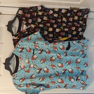 2 NBW Christmas scrub tops size L